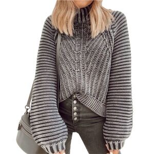 Free People Charcoal Striped Turtleneck Sweater